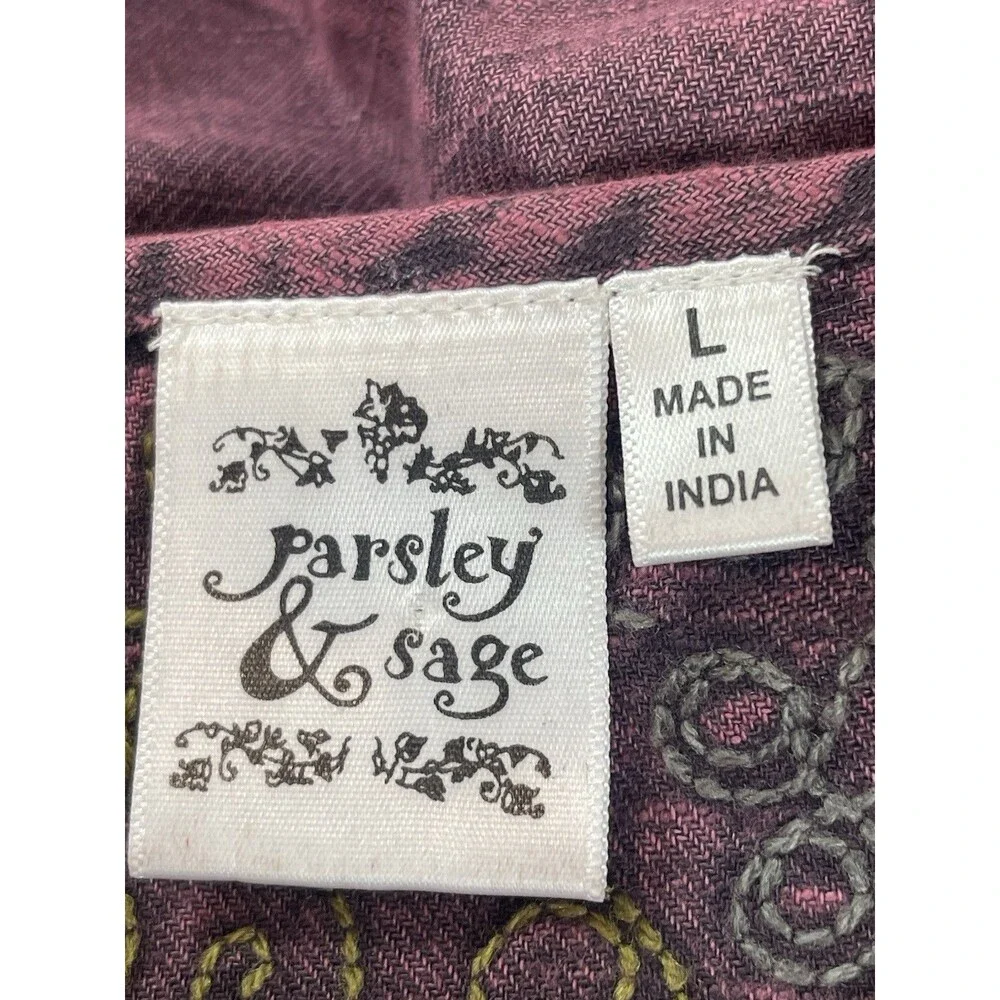Parsley & Sage L Purple Patchwork Embroidered Tunic Top Boho Artsy Lagenlook